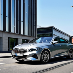 **

> Sleek German car (BMW/Mercedes/Audi) on a modern city street in Germany. Focus on the car's design and the urban environment.  Consider a sunny day with a sense of luxury and movement.

**