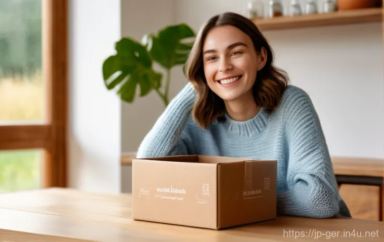 독일 온라인 쇼핑몰 추천 - A joyful young woman, in her late 20s, with shoulder-length brown hair, wearing a cozy cream-colored...