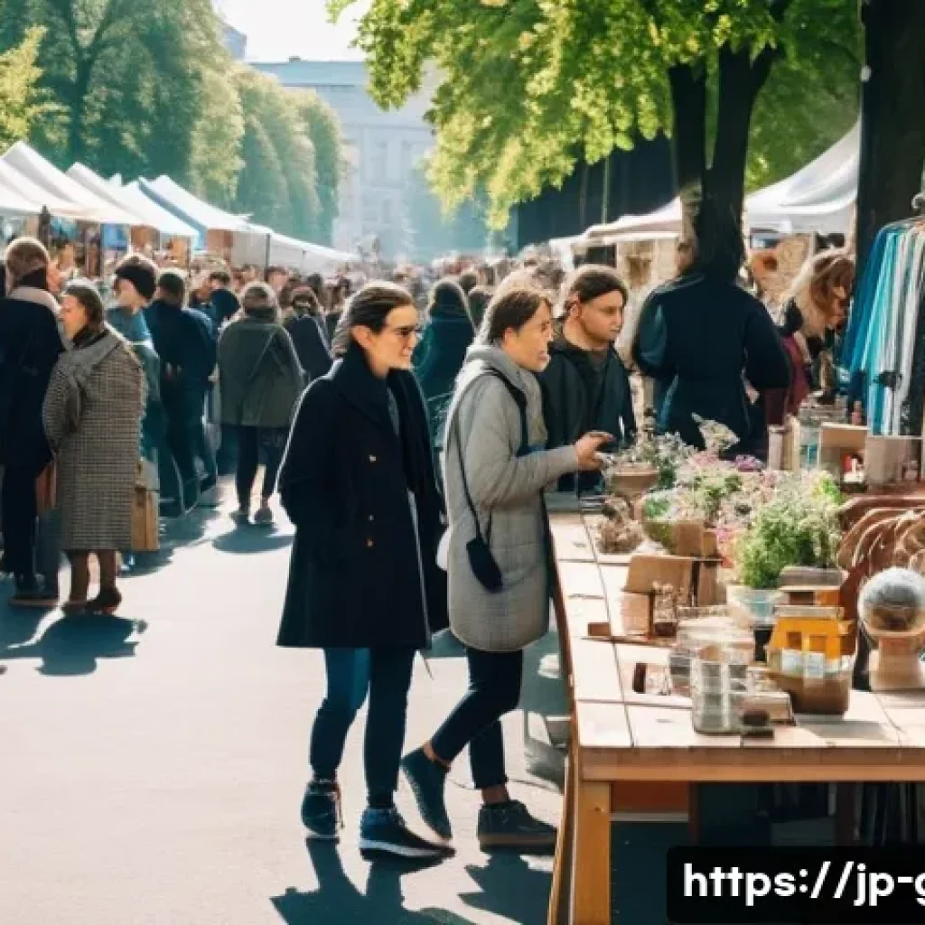 독일에서 쇼핑하기 좋은 곳 - A lively Berlin flea market scene at Mauerpark on a bright weekend morning, bustling with diverse cr...
