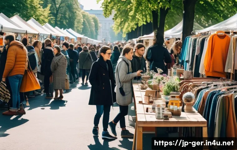 독일에서 쇼핑하기 좋은 곳 - A lively Berlin flea market scene at Mauerpark on a bright weekend morning, bustling with diverse cr...