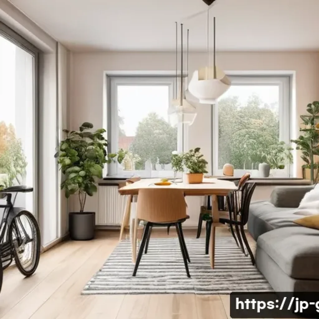 독일에서 한 달 생활비 예산 짜기 - A cozy German apartment living room in a suburban area, featuring modern furniture with a warm color...