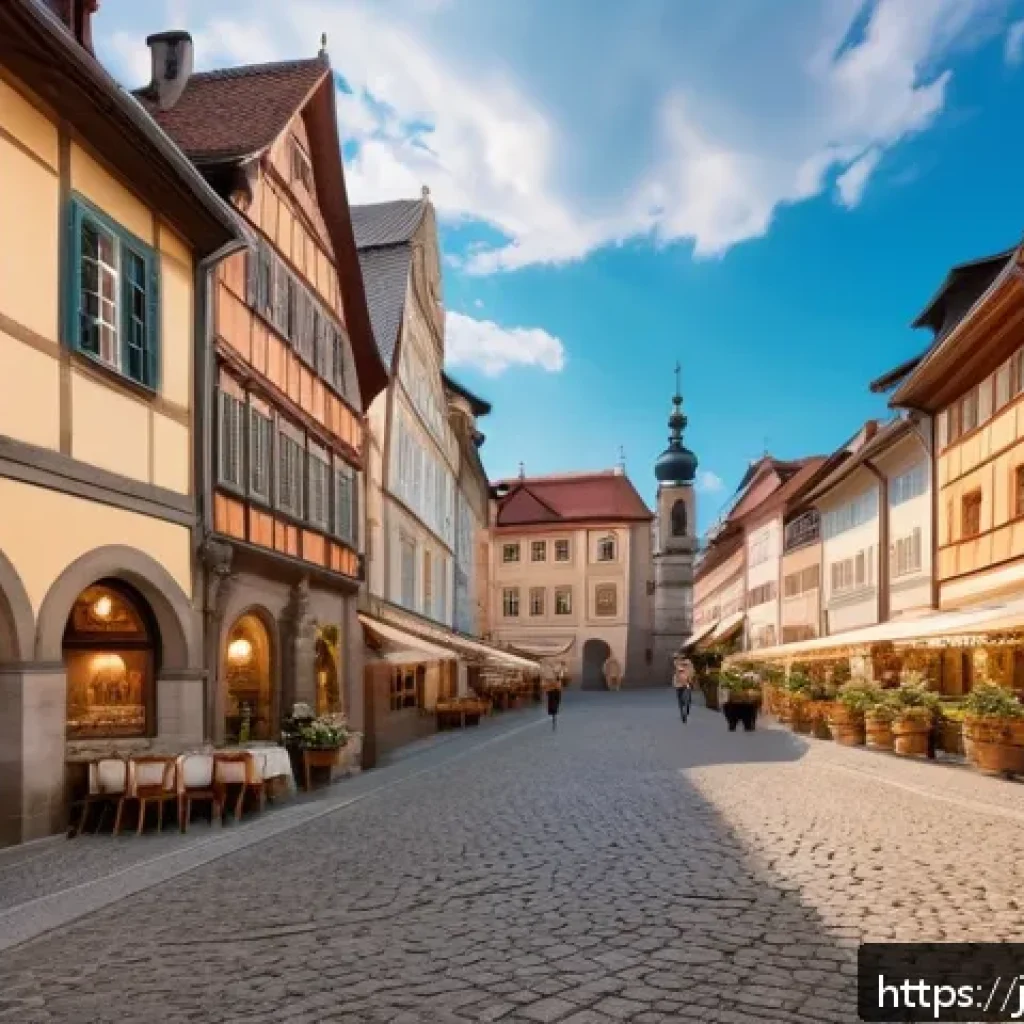 독일 로맨틱 가도 여행 - A charming medieval town along the Romantic Road at golden hour, featuring cobblestone streets lined...