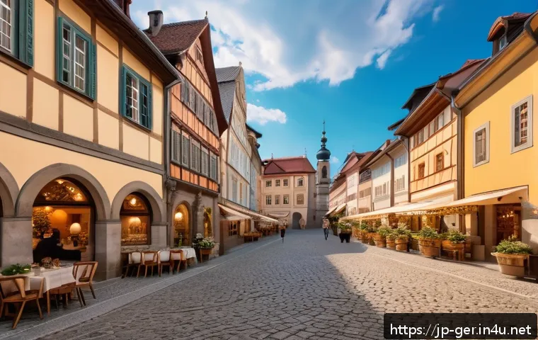 독일 로맨틱 가도 여행 - A charming medieval town along the Romantic Road at golden hour, featuring cobblestone streets lined...