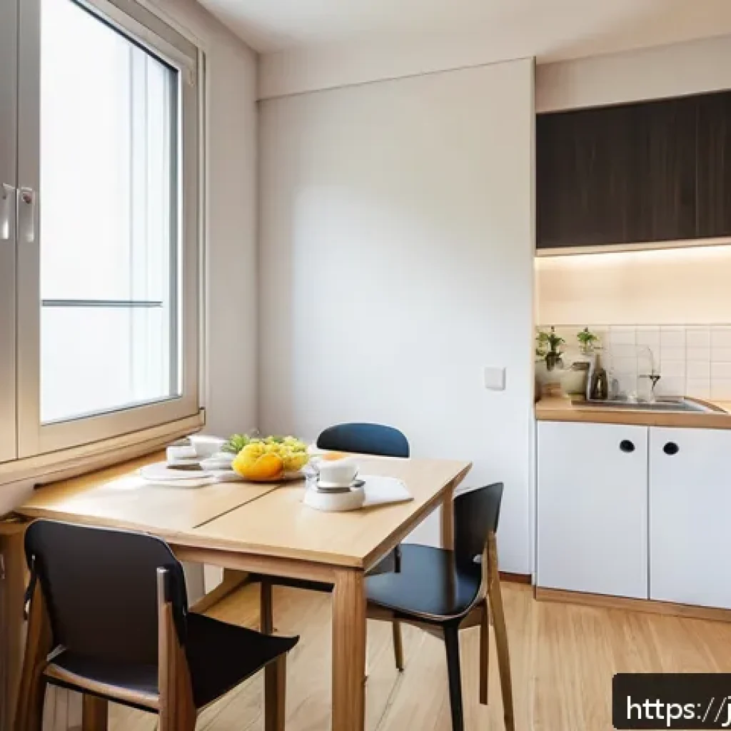 독일에서 집 렌트하는 법 - A cozy German apartment interior for a young Japanese tenant, featuring a compact kitchen without bu...