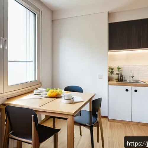 독일에서 집 렌트하는 법 - A cozy German apartment interior for a young Japanese tenant, featuring a compact kitchen without bu...